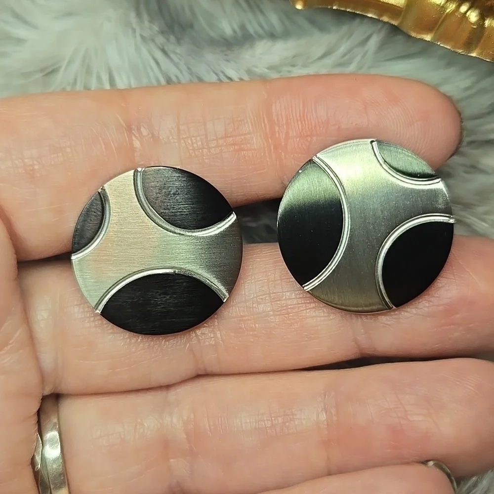 Silver and Black Stainless Steel Cuff Links Brand New